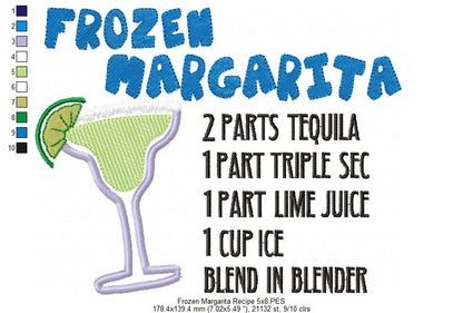 Frozen Margarita Recipe - Applique - Machine Embroidery Design