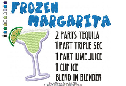 Frozen Margarita Recipe - Applique - Machine Embroidery Design