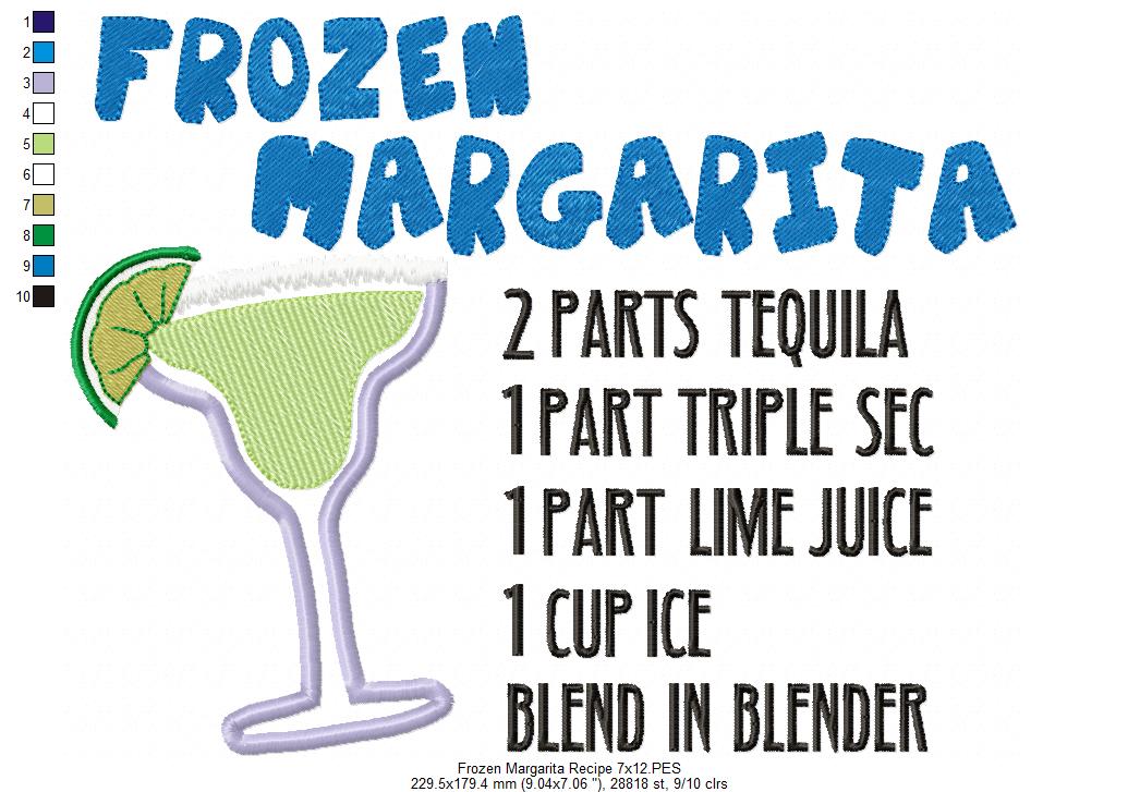 Frozen Margarita Recipe - Applique - Machine Embroidery Design