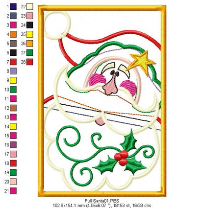 Country Santa Claus on frame - Applique - Machine Embroidery Design