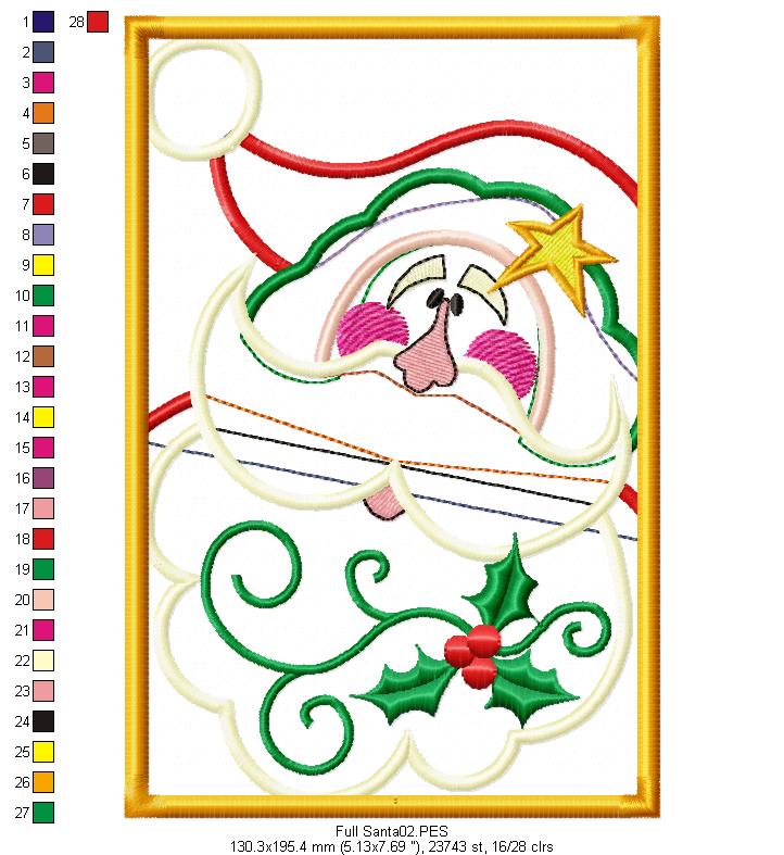 Country Santa Claus on frame - Applique - Machine Embroidery Design