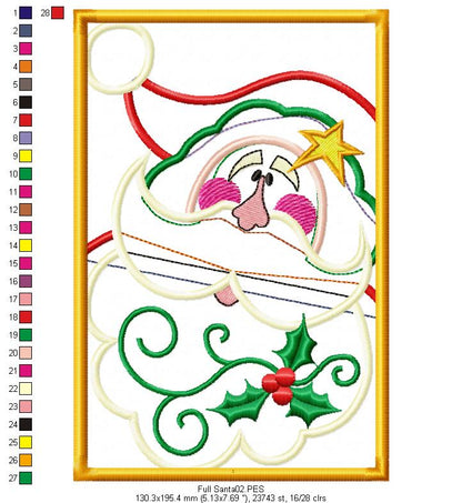 Country Santa Claus on frame - Applique - Machine Embroidery Design