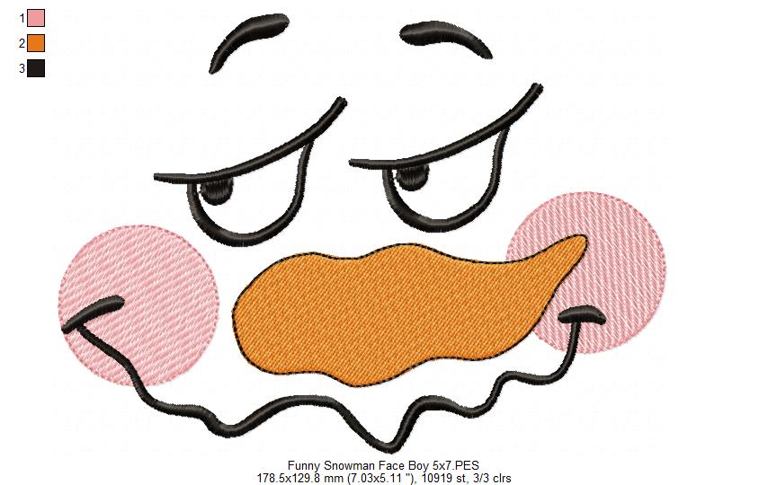 Funny Snowman Face Boy and Girl - Fill Stitch - Set of 2 designs