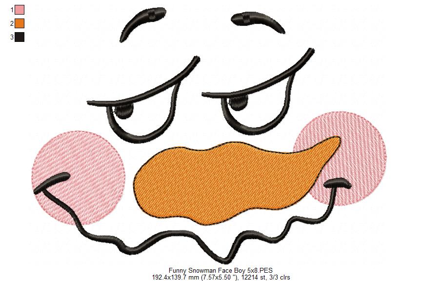 Funny Snowman Face Boy and Girl - Fill Stitch - Set of 2 designs