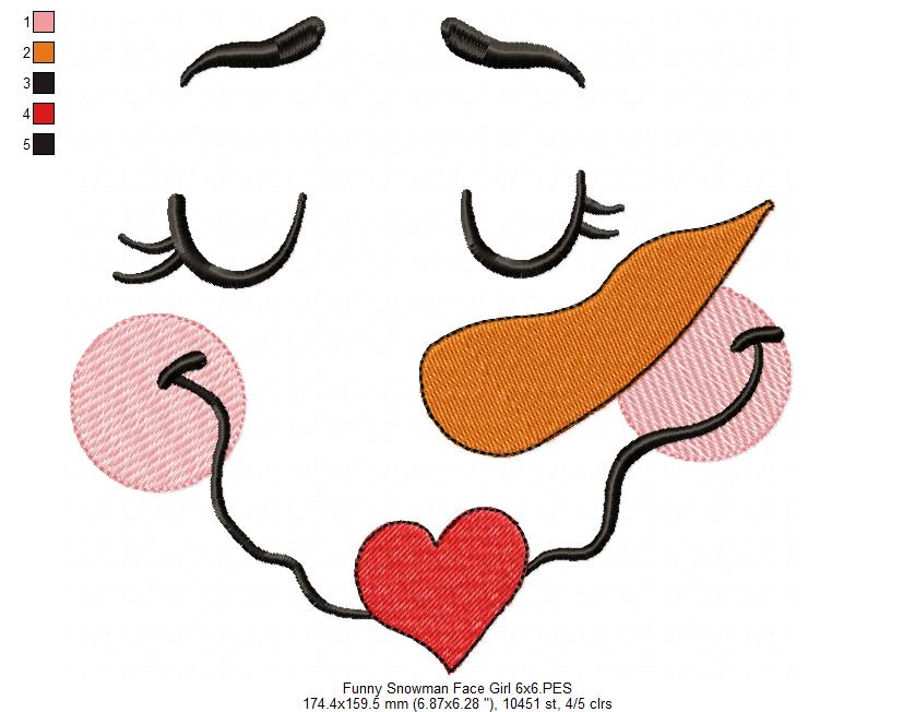 Funny Snowman Face Boy and Girl - Fill Stitch - Set of 2 designs