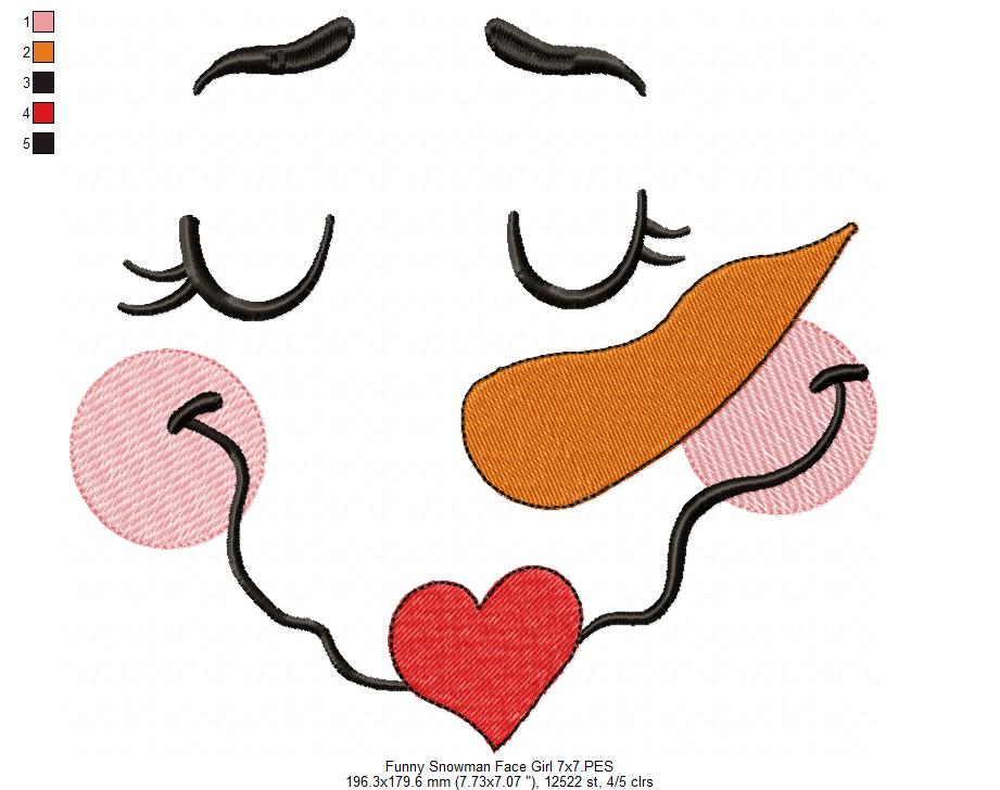 Funny Snowman Face Boy and Girl - Fill Stitch - Set of 2 designs