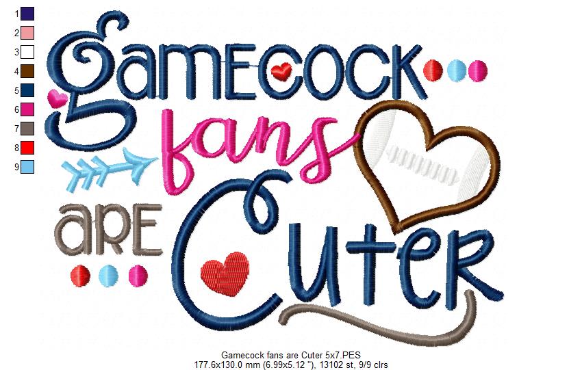 Gamecock Fans Are Cuter - Appliqué - Machine Embroidery Design