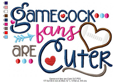 Gamecock Fans Are Cuter - Appliqué - Machine Embroidery Design