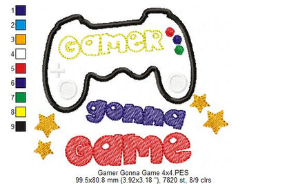 Level Up – Gamer Gonna Game 🕹️ – Applique – Machine Embroidery Design