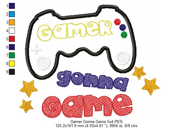 Level Up – Gamer Gonna Game 🕹️ – Applique – Machine Embroidery Design