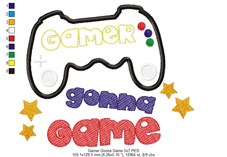 Level Up – Gamer Gonna Game 🕹️ – Applique – Machine Embroidery Design