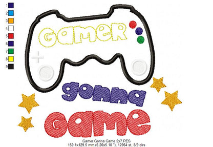 Level Up – Gamer Gonna Game 🕹️ – Applique – Machine Embroidery Design