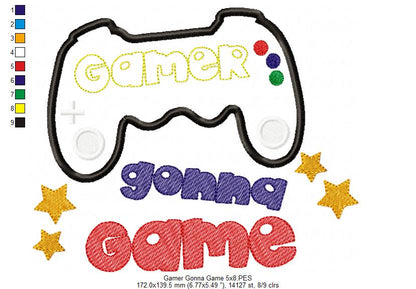 Level Up – Gamer Gonna Game 🕹️ – Applique – Machine Embroidery Design