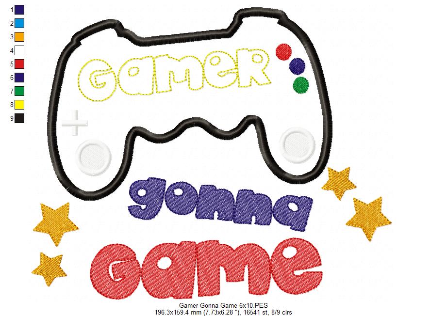 Level Up – Gamer Gonna Game 🕹️ – Applique – Machine Embroidery Design
