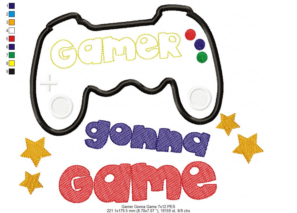 Level Up – Gamer Gonna Game 🕹️ – Applique – Machine Embroidery Design