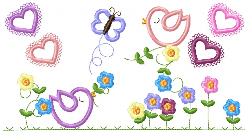 Garden Birds and Flowers - Appliqué – Machine Embroidery Design