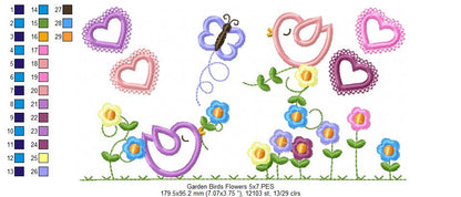 Garden Birds and Flowers - Appliqué – Machine Embroidery Design