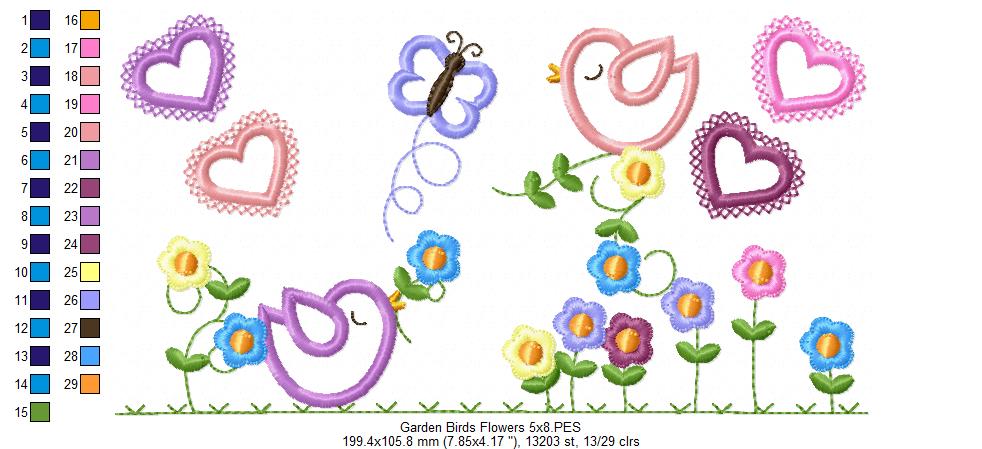 Garden Birds and Flowers - Appliqué – Machine Embroidery Design