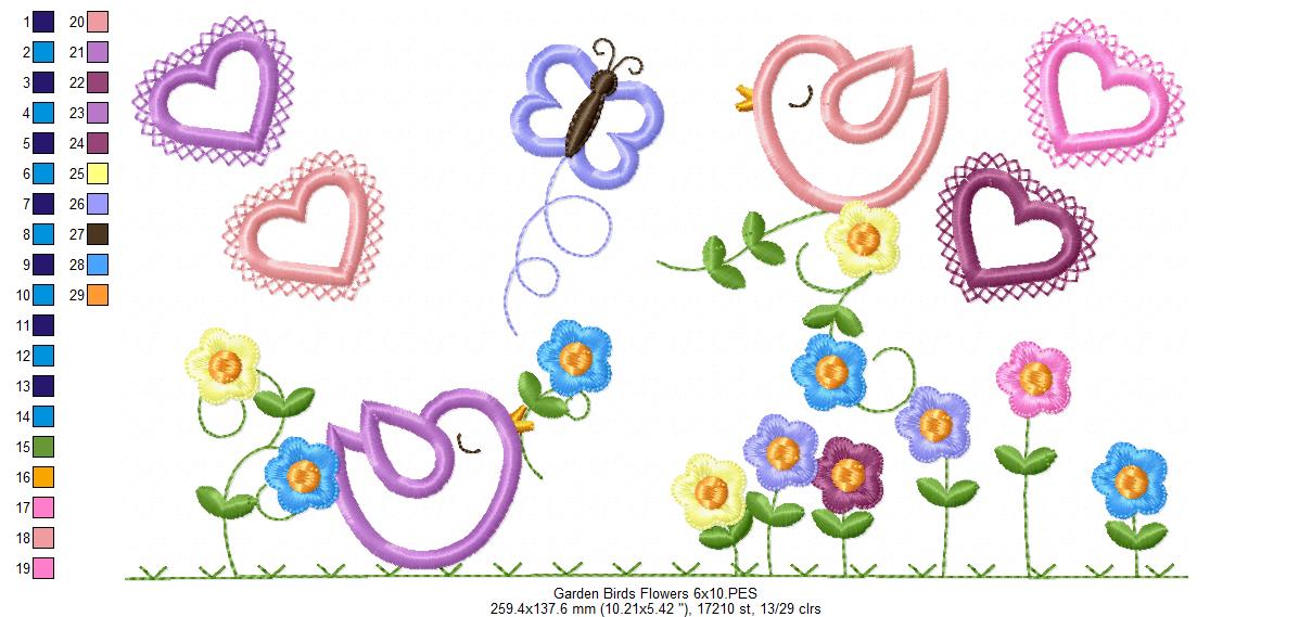 Garden Birds and Flowers - Appliqué – Machine Embroidery Design