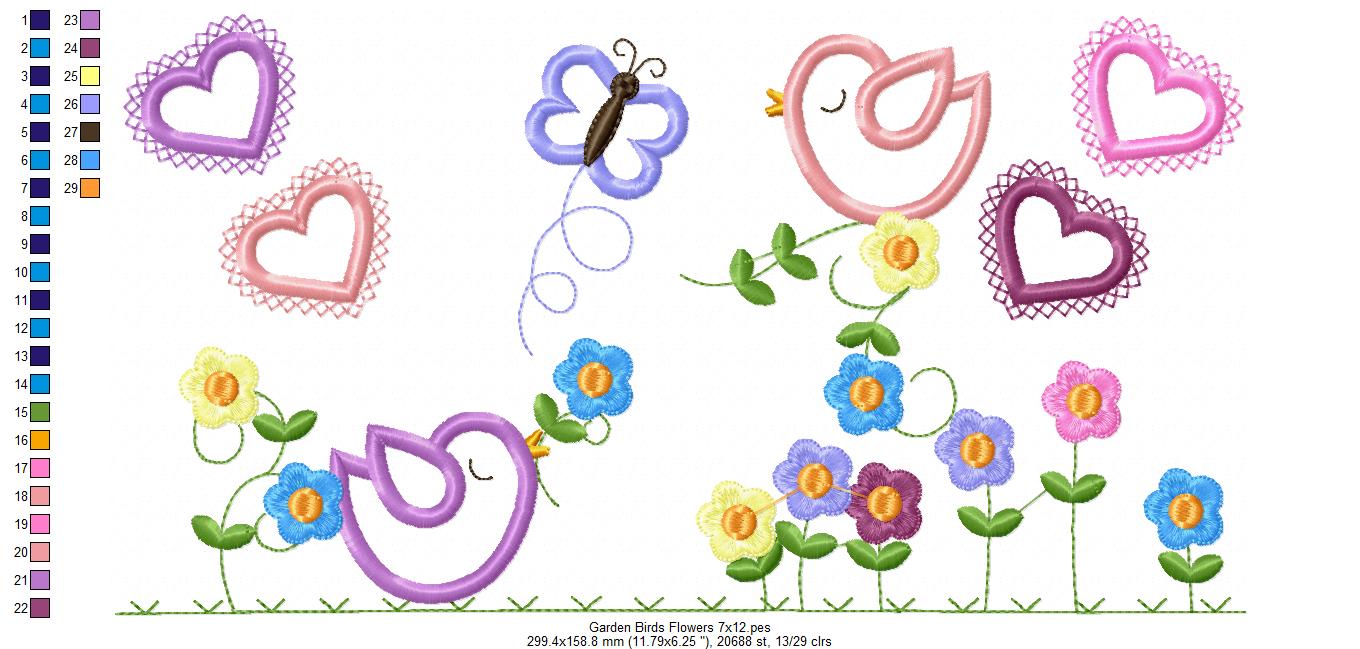 Garden Birds and Flowers - Appliqué – Machine Embroidery Design