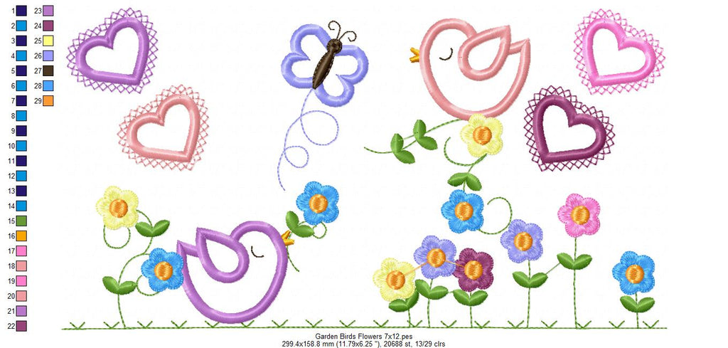 Flowers, Birds and Hearts - Applique