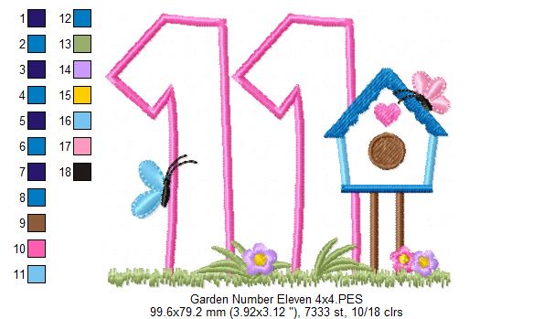 Bird House Number 11 Eleven 11th Birthday - Applique