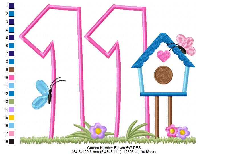 Bird House Number 11 Eleven 11th Birthday - Applique