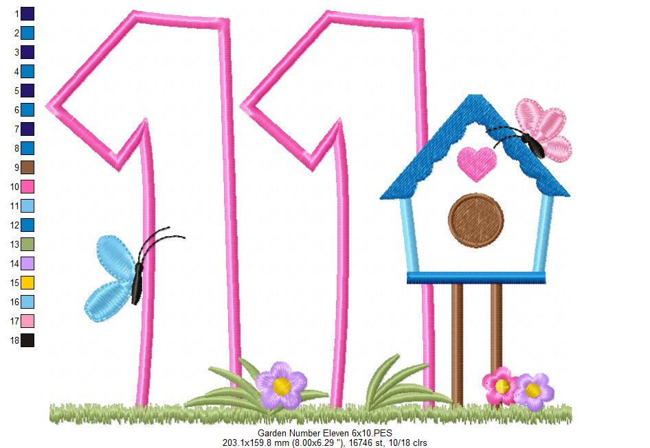 Bird House Number 11 Eleven 11th Birthday - Applique