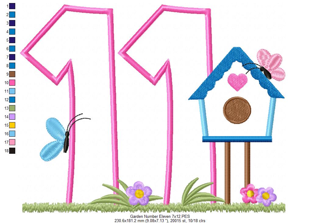 Bird House Number 11 Eleven 11th Birthday - Applique