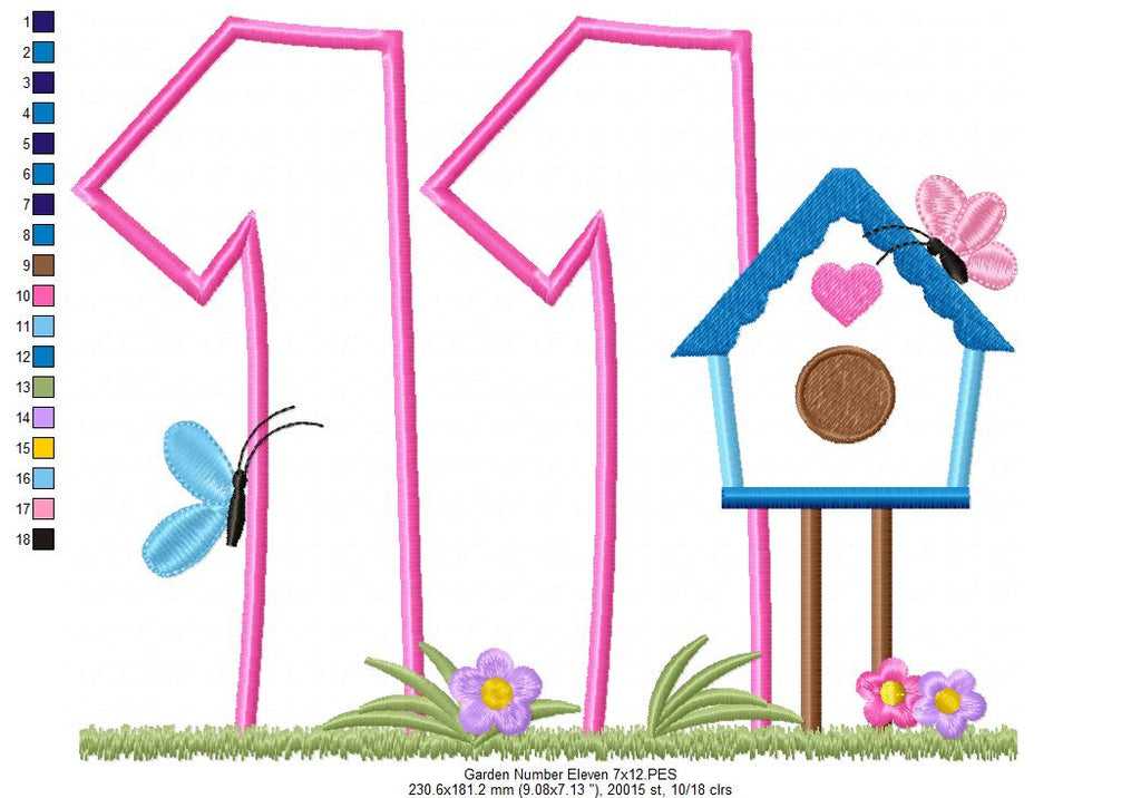 Bird House Number 11 Eleven 11th Birthday - Applique