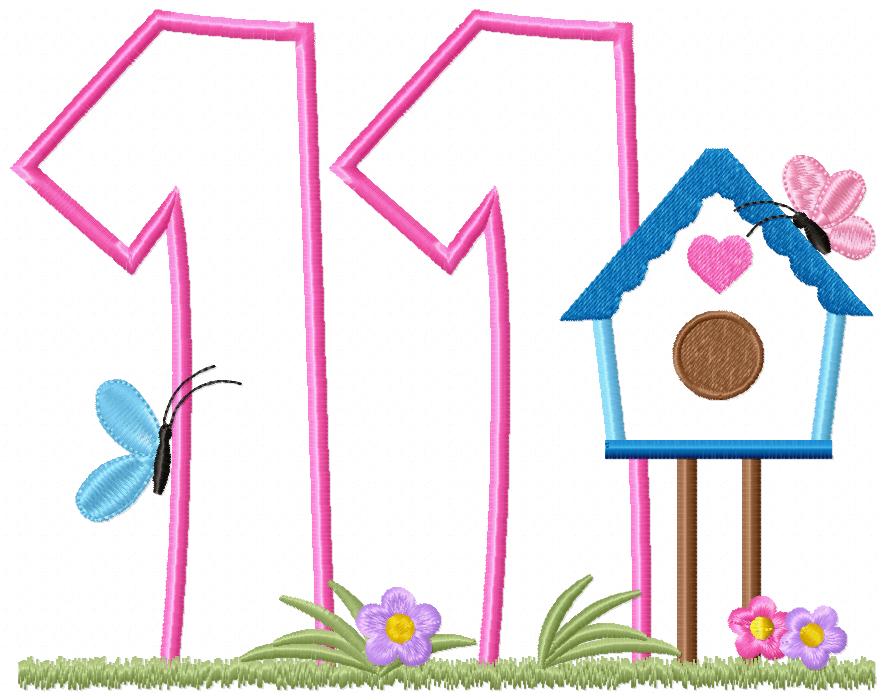 Bird House Number 11 Eleven 11th Birthday - Applique