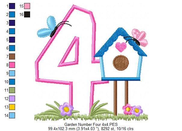 Bird House Number 4 Four 4th Birthday - Applique