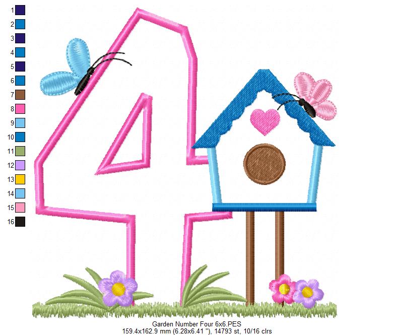 Bird House Number 4 Four 4th Birthday - Applique