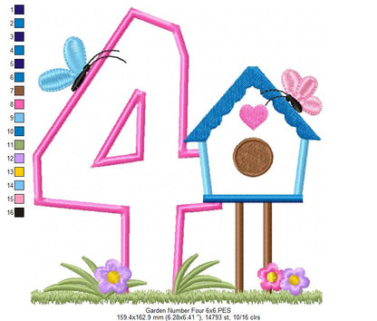 Bird House Number 4 Four 4th Birthday - Applique