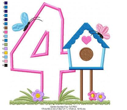 Bird House Number 4 Four 4th Birthday - Applique