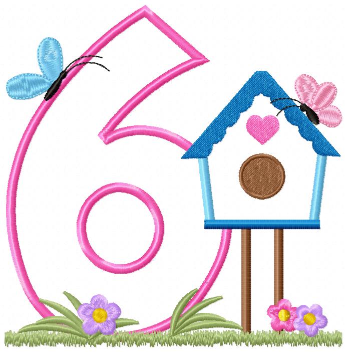 Bird House Number 6 Six 6th Birthday - Applique