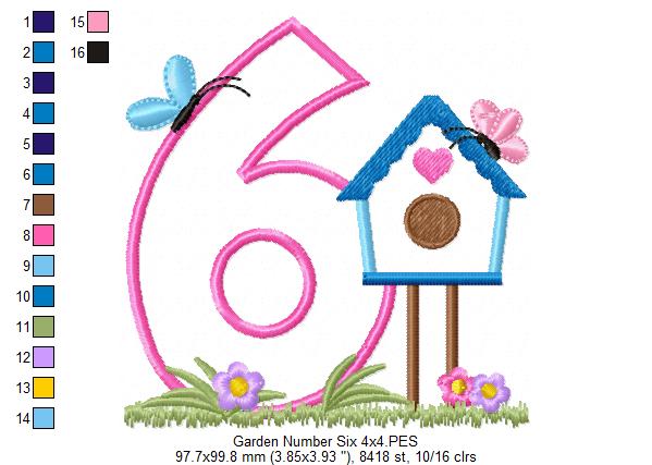 Bird House Number 6 Six 6th Birthday - Applique