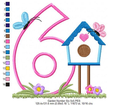 Bird House Number 6 Six 6th Birthday - Applique