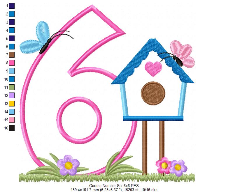 Bird House Number 6 Six 6th Birthday - Applique