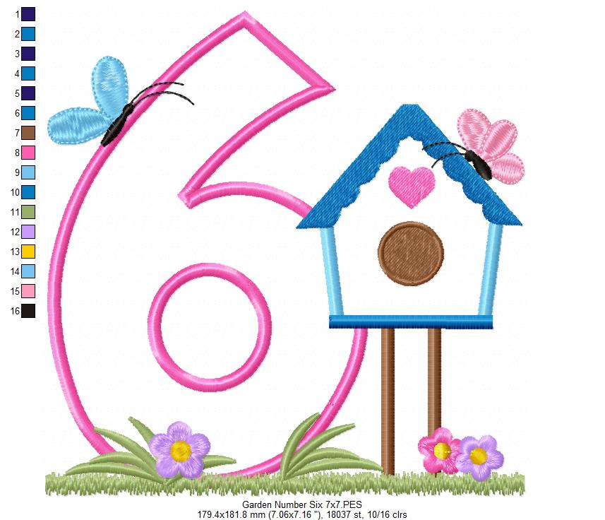 Bird House Number 6 Six 6th Birthday - Applique