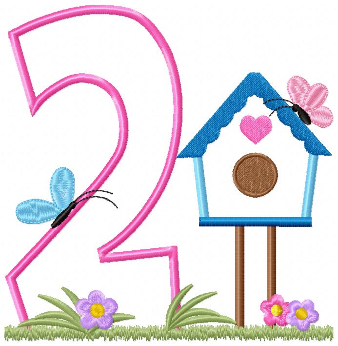 Bird House Number 2 Two 2nd Birthday - Applique