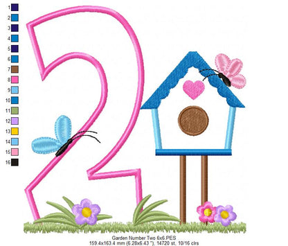 Bird House Number 2 Two 2nd Birthday - Applique