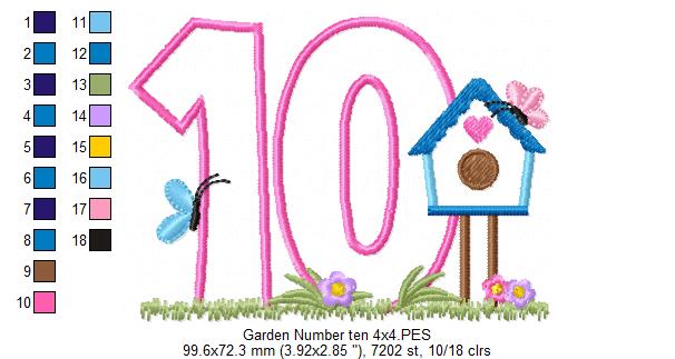 Bird House Number 10 ten 10th Birthday - Applique