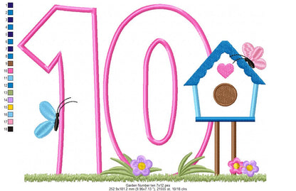 Bird House Number 10 ten 10th Birthday - Applique