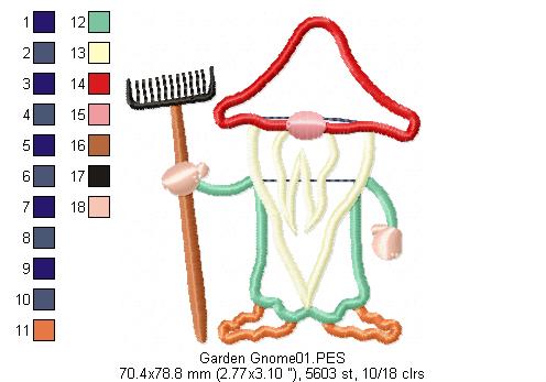Garden Gnome - Applique - Machine Embroidery Design