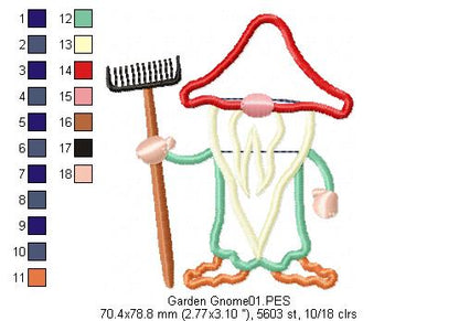 Garden Gnome - Applique - Machine Embroidery Design