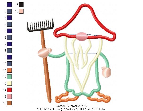 Garden Gnome - Applique - Machine Embroidery Design