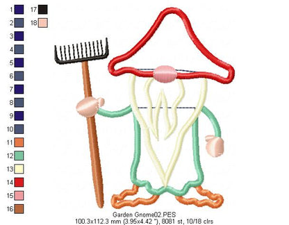 Garden Gnome - Applique - Machine Embroidery Design
