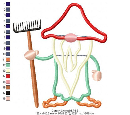 Garden Gnome - Applique - Machine Embroidery Design