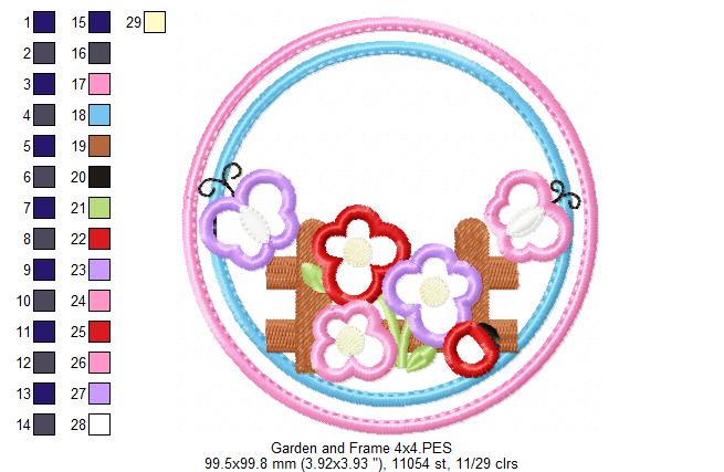 Garden Flowers Frame - Applique